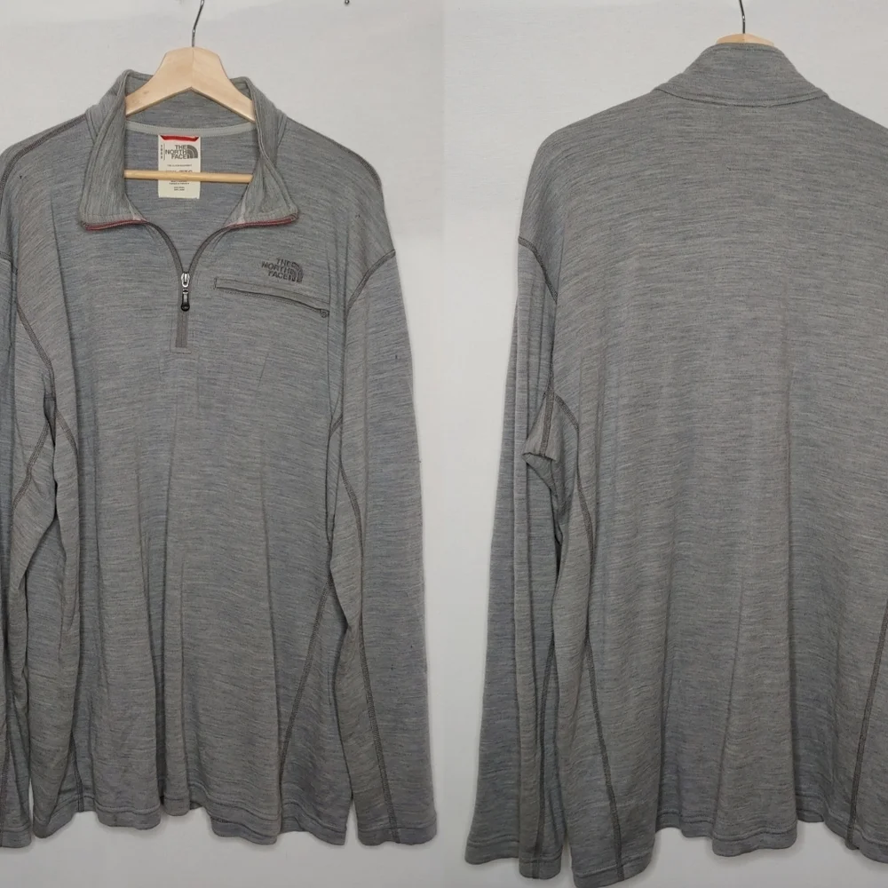 The North Face 1/4 Zip Merino Wool Pullover Gray Long Sleeve XXL Flaws